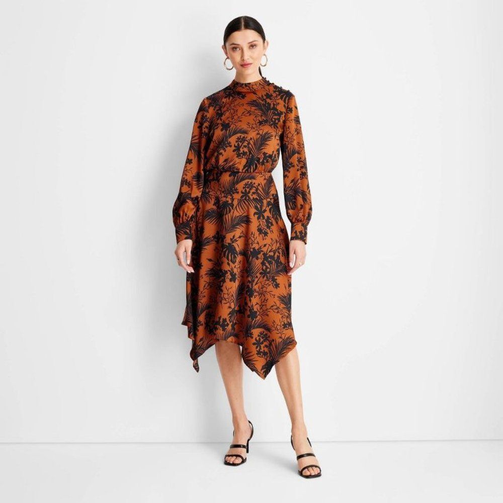Future Collective Long Sleeve Mock Neck Asymmetrical Dress - Womens MEDIUM - NEW